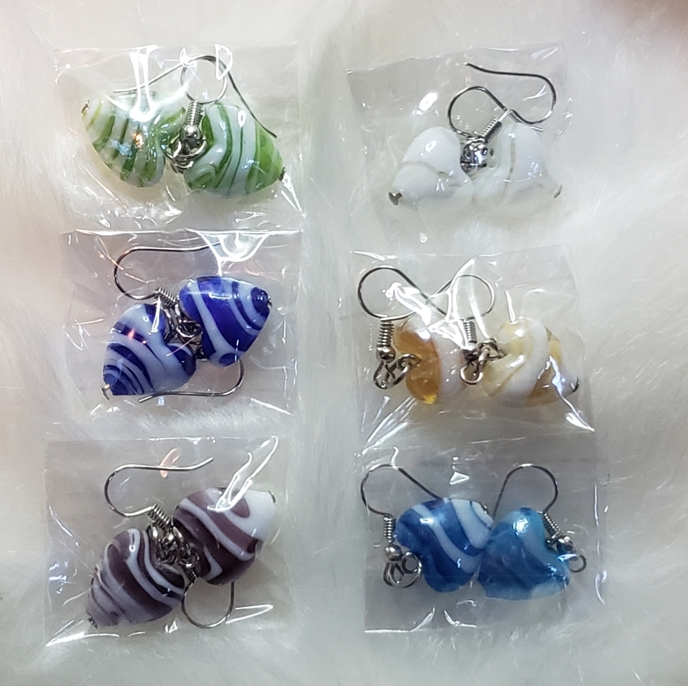 Swirly Glass Heart Earrings